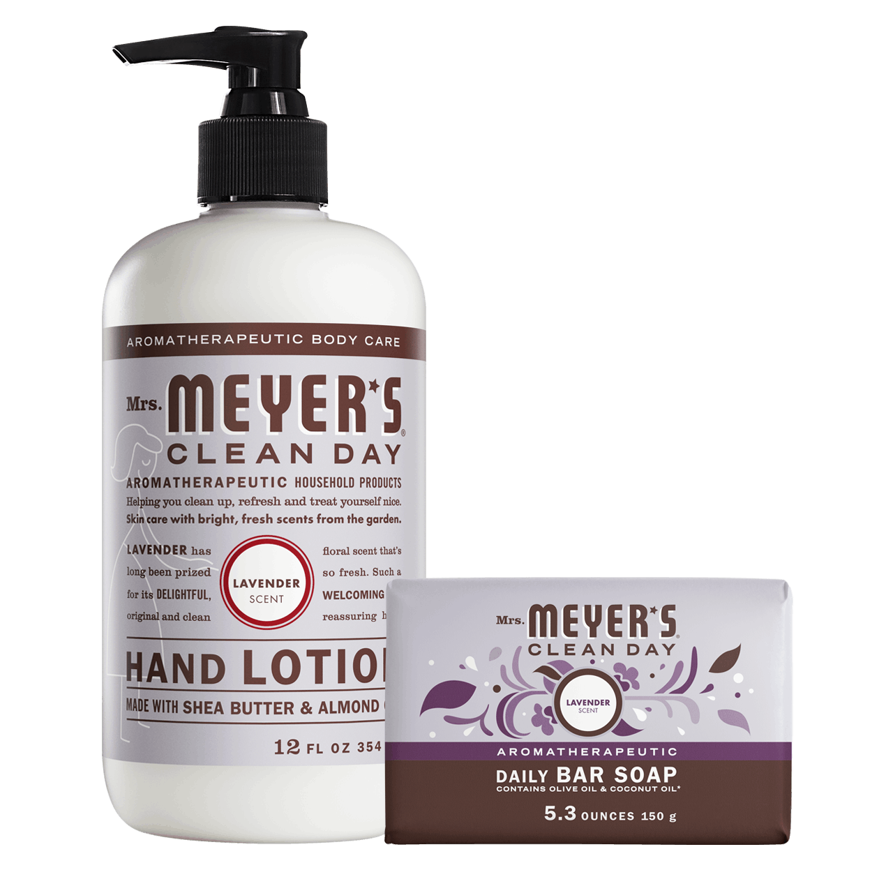 Mrs. Meyers Lavender Bar Soap and Hand Lotion Set - for Convenient Body Care