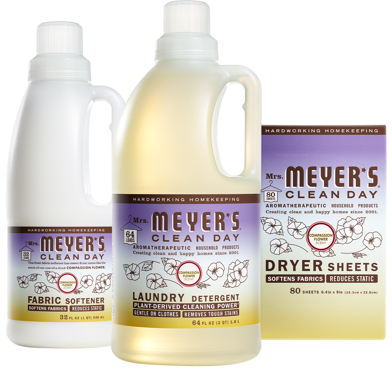 Mrs. Meyers Compassion Flower Laundry Set - for Convenient Laundry Care