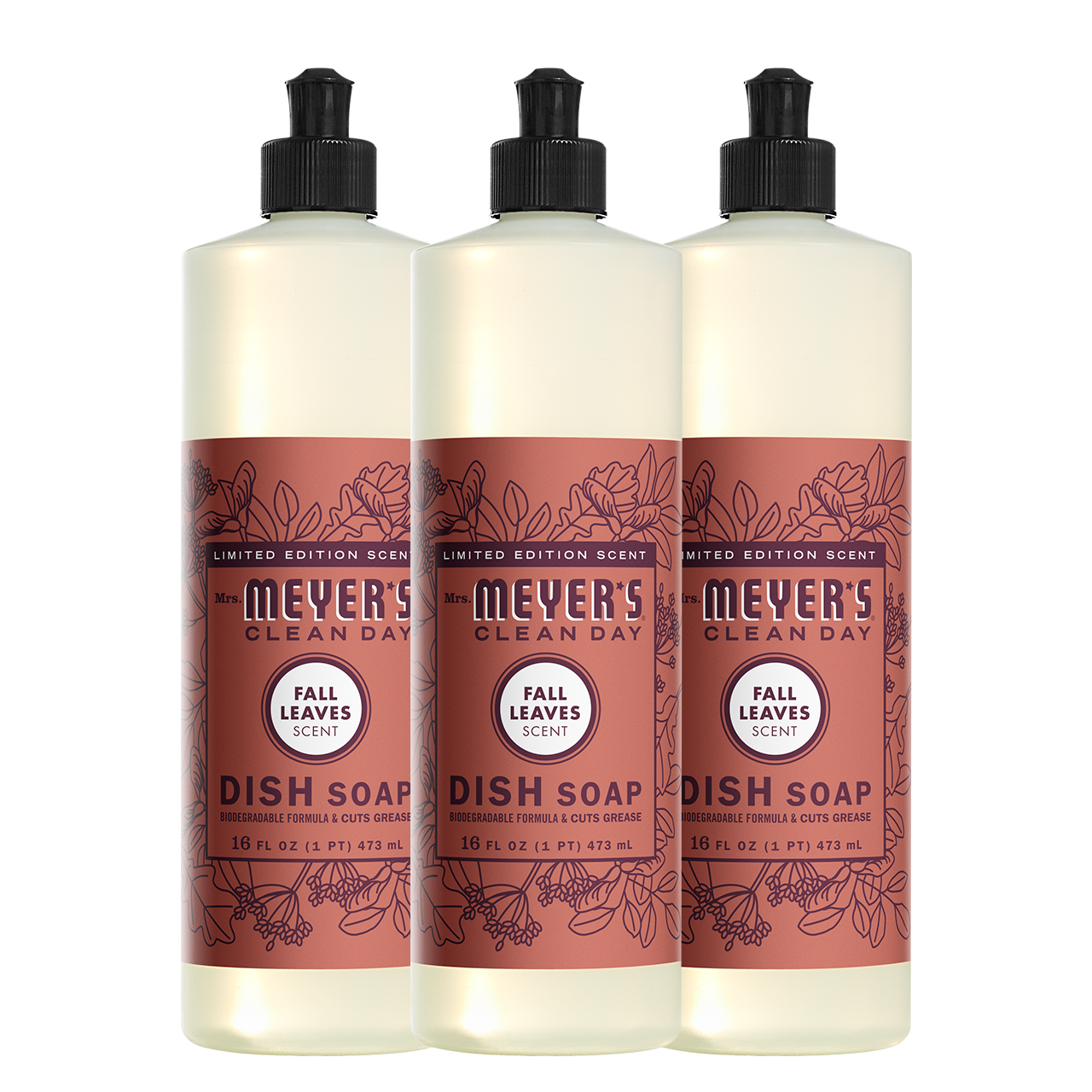 Mrs. Meyers Fall Leaves Dish Soap 3 - count bundle - for Convenient Dishwashing