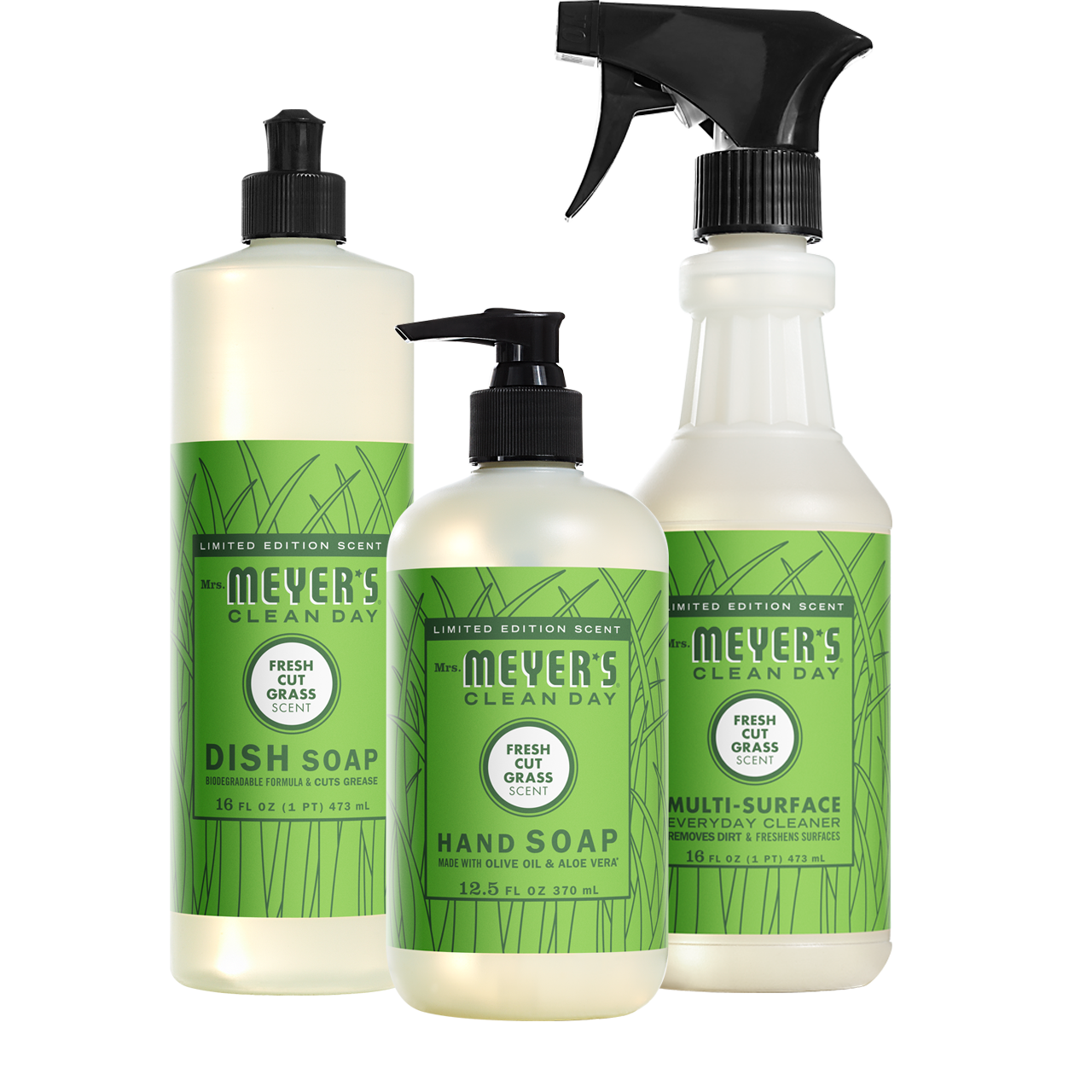 Mrs. Meyers Fresh Cut Grass Kitchen Basics Set - for Convenient Hand Care