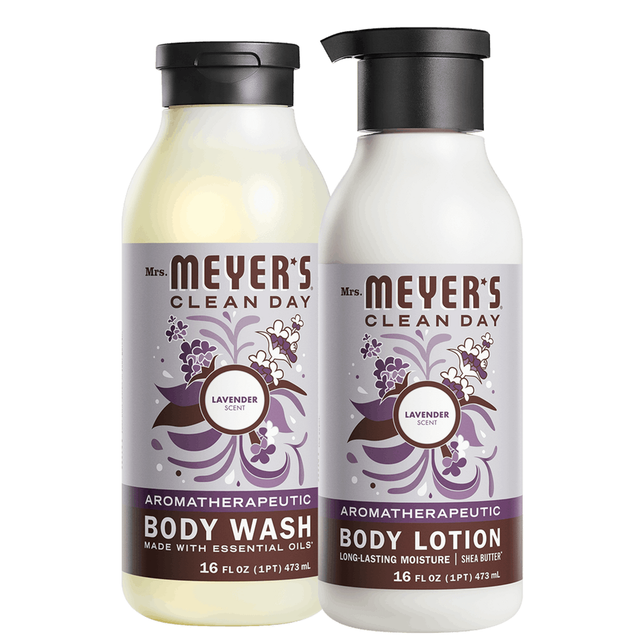 Mrs. Meyers Lavender Body wash and Body Lotion Set - for Convenient Body Care
