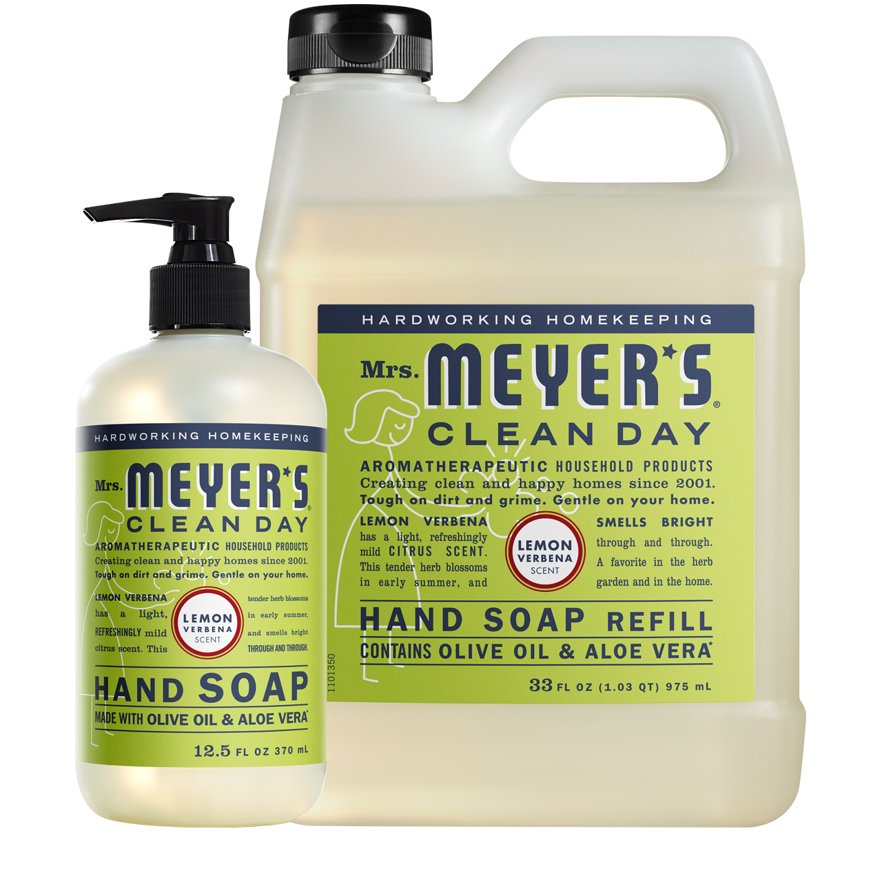 Mrs. Meyers Lemon Verbena Liquid Hand Soap and Refill Set - for Convenient Hand Care