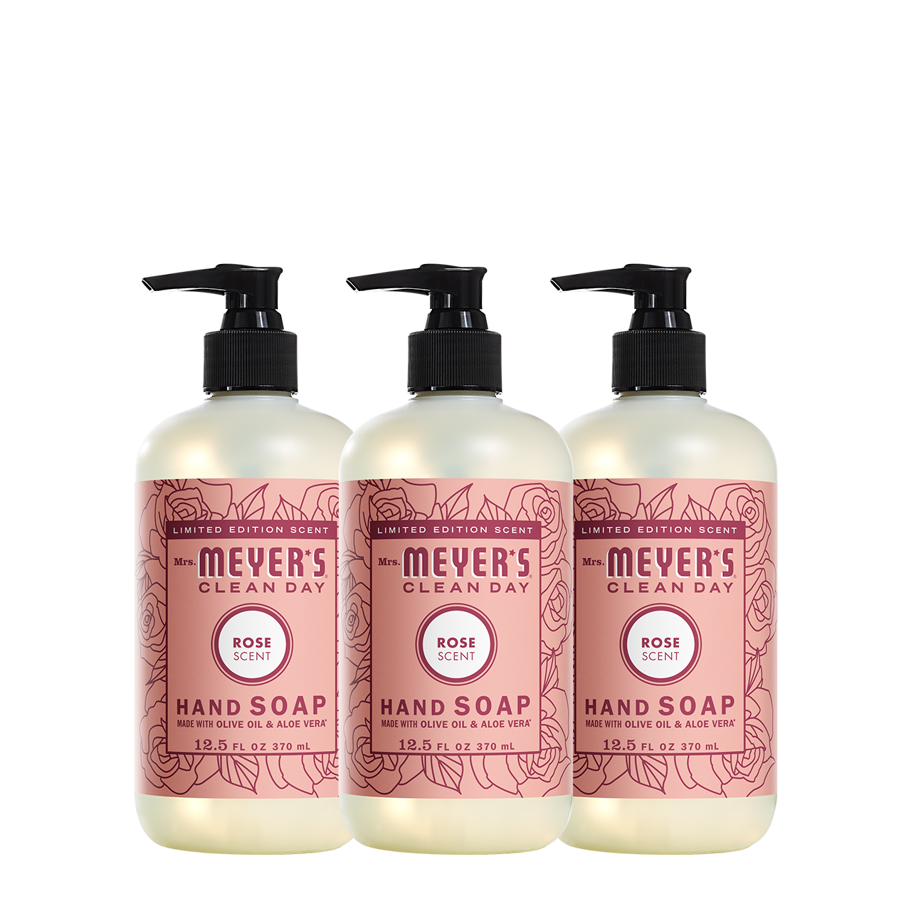 Mrs. Meyers Rose Liquid Hand Soap 3 - count Bundle - for Convenient Hand Care
