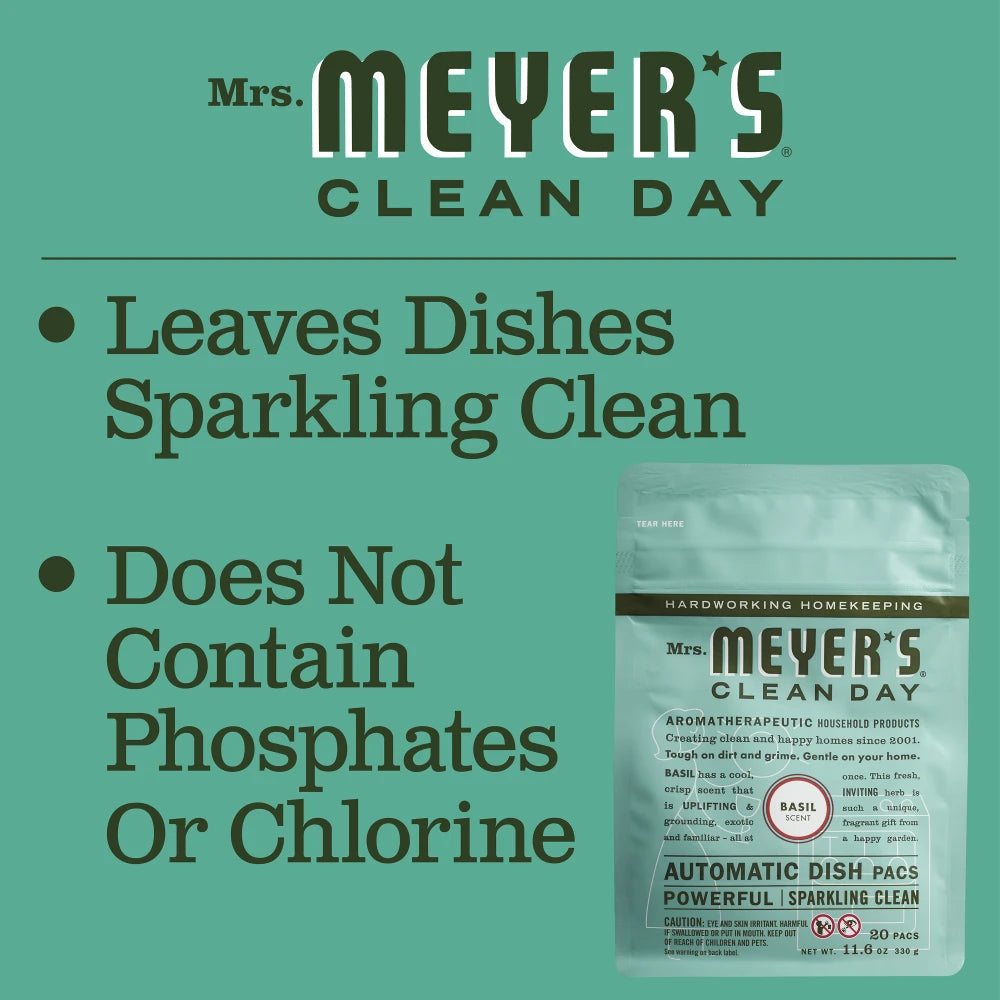 Mrs. Meyers Basil Automatic Dish Packs - for Convenient Dishwashing