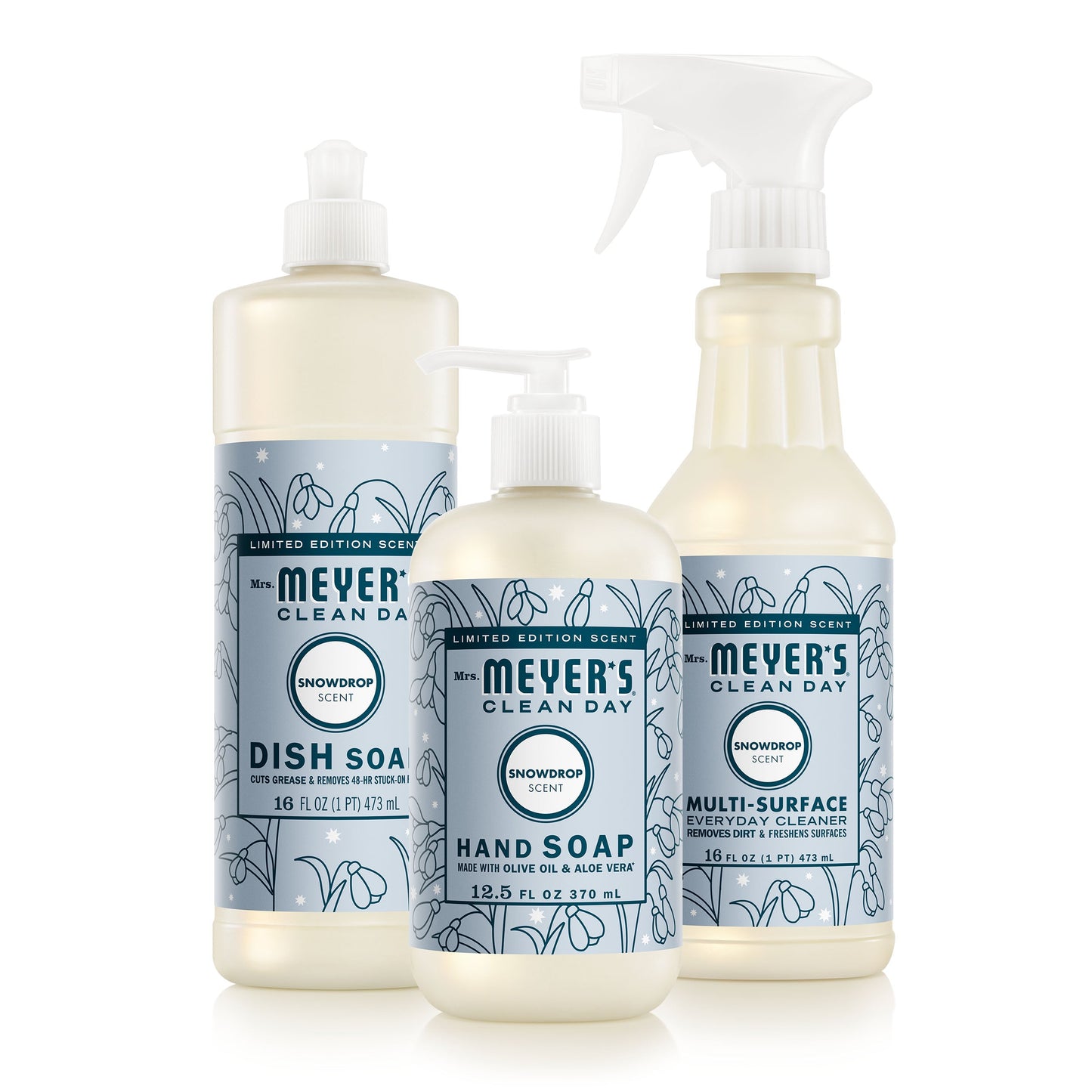 Mrs. Meyers Snowdrop Kitchen Basics Set - for Convenient Hand Care
