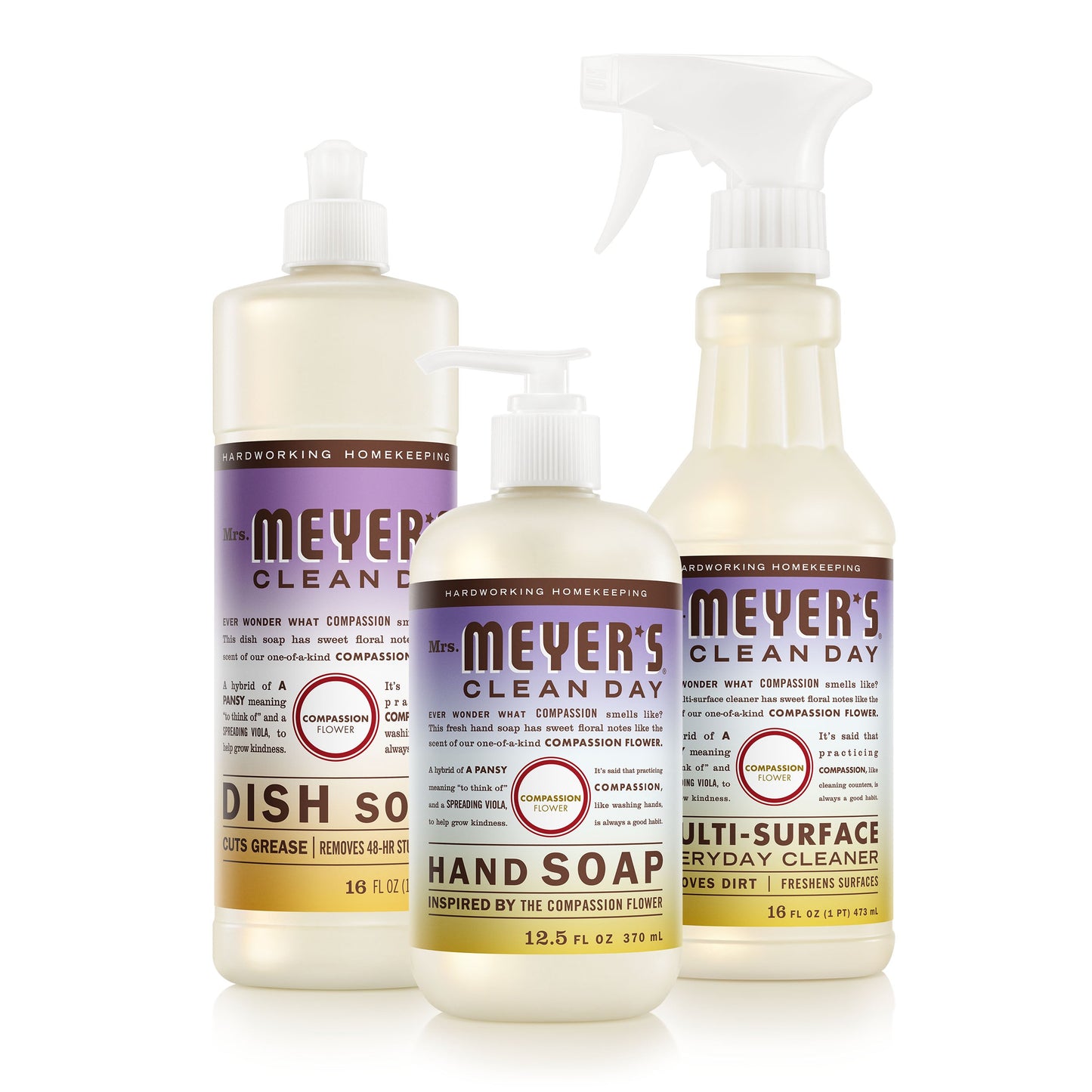 Mrs. Meyers Compassion Flower Kitchen Basics Set - for Convenient Hand Care