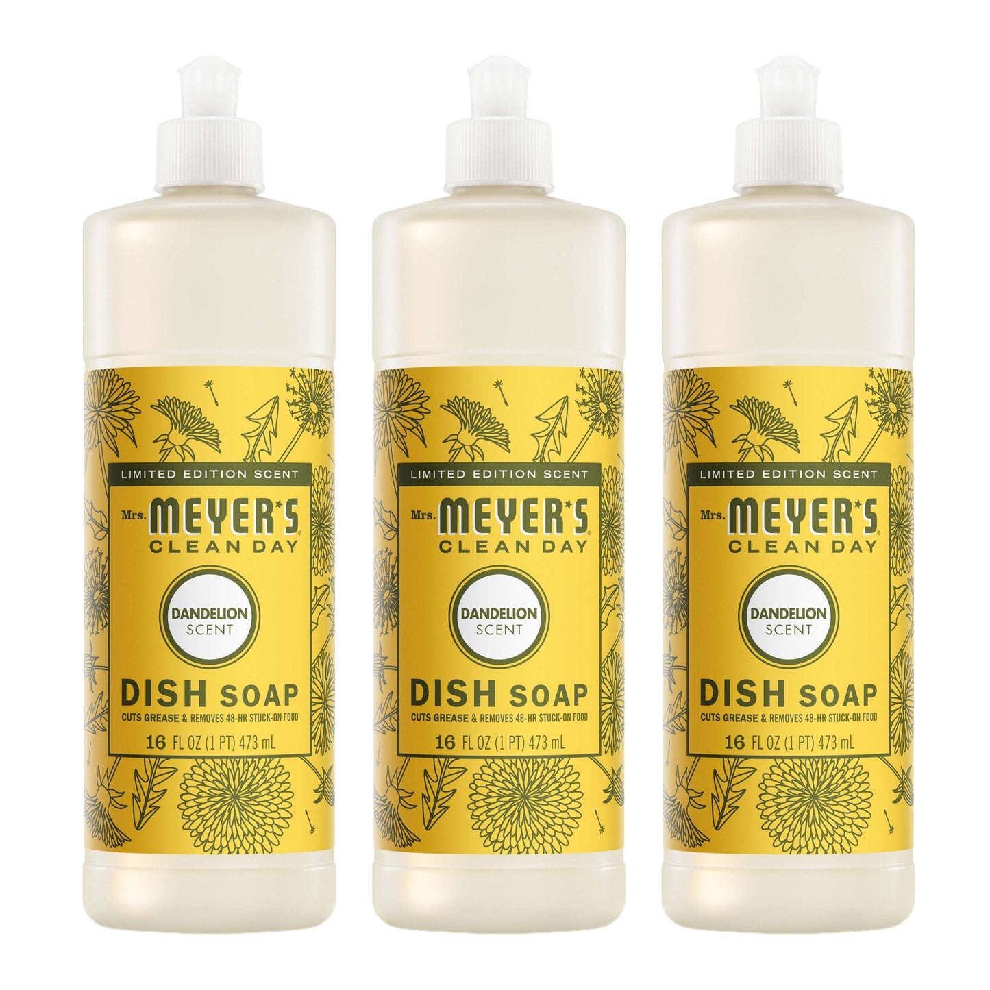 Mrs. Meyers Dandelion Dish Soap 3 - count bundle - for Convenient Dishwashing