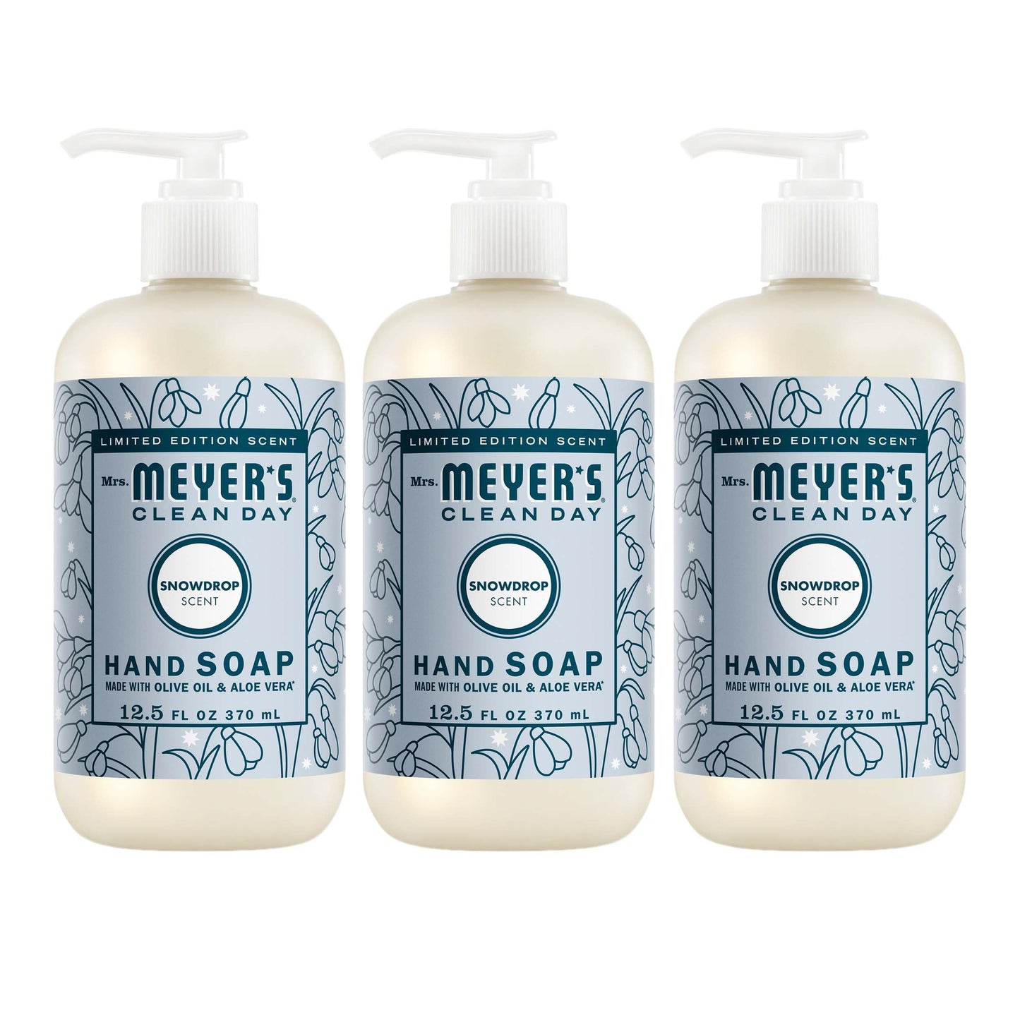 Mrs. Meyers Snowdrop Liquid Hand Soap 3 - count Bundle - for Convenient Hand Care