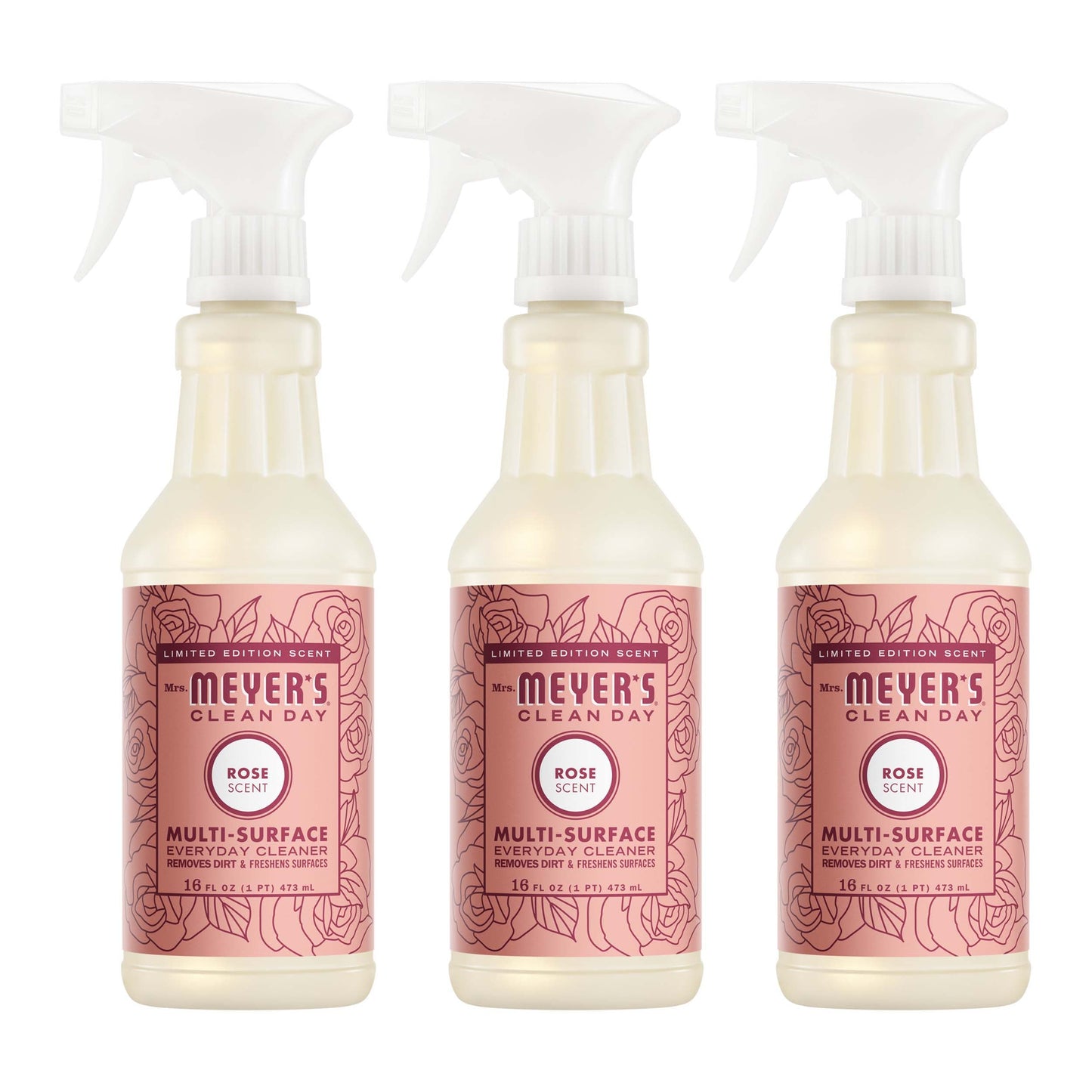 Mrs. Meyers Rose Multi - Surface Everyday Cleaner 3 - count Bundle - for Convenient Coordinated Home Care