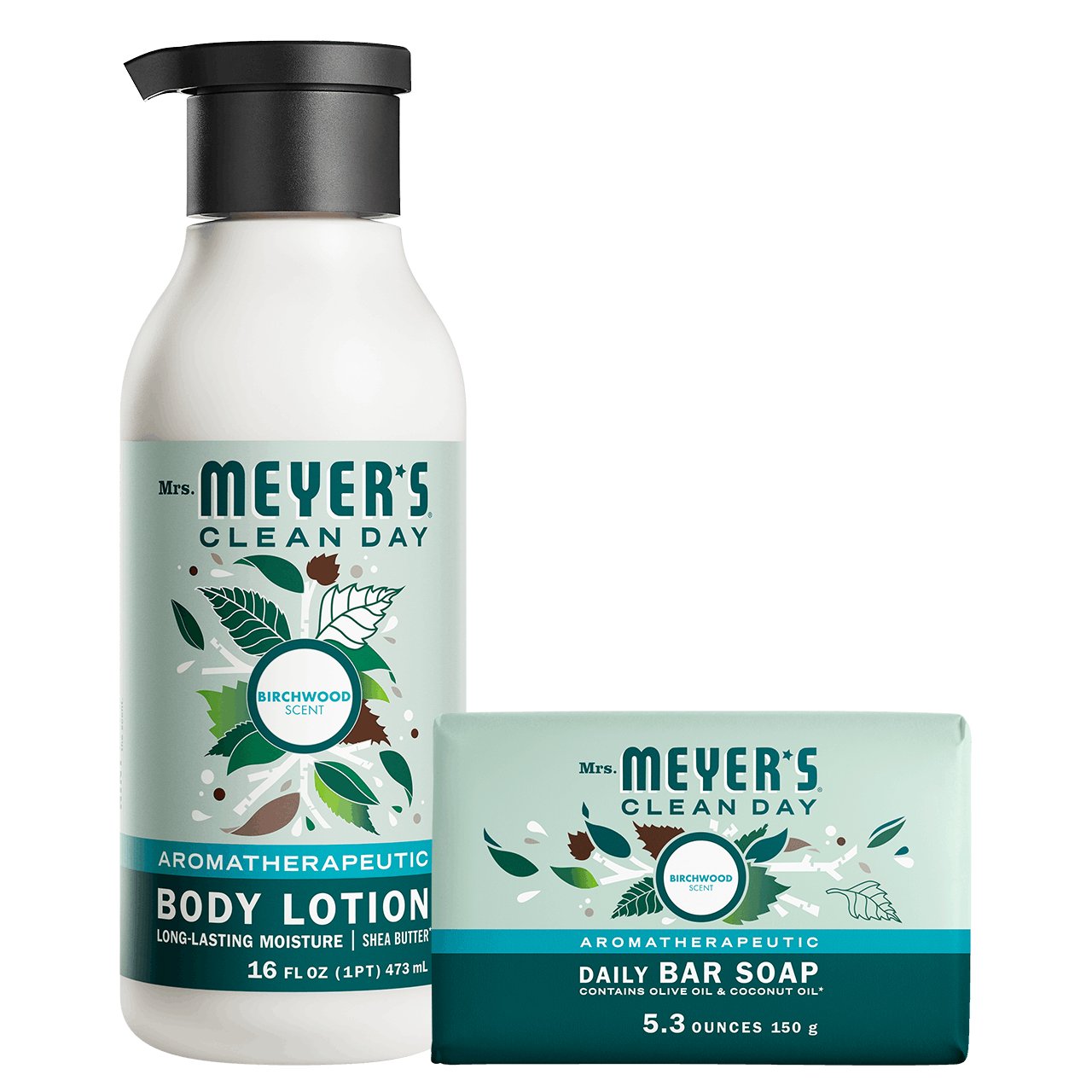 Mrs. Meyers Birchwood Bar Soap and Body Lotion Set - for Convenient Body Care