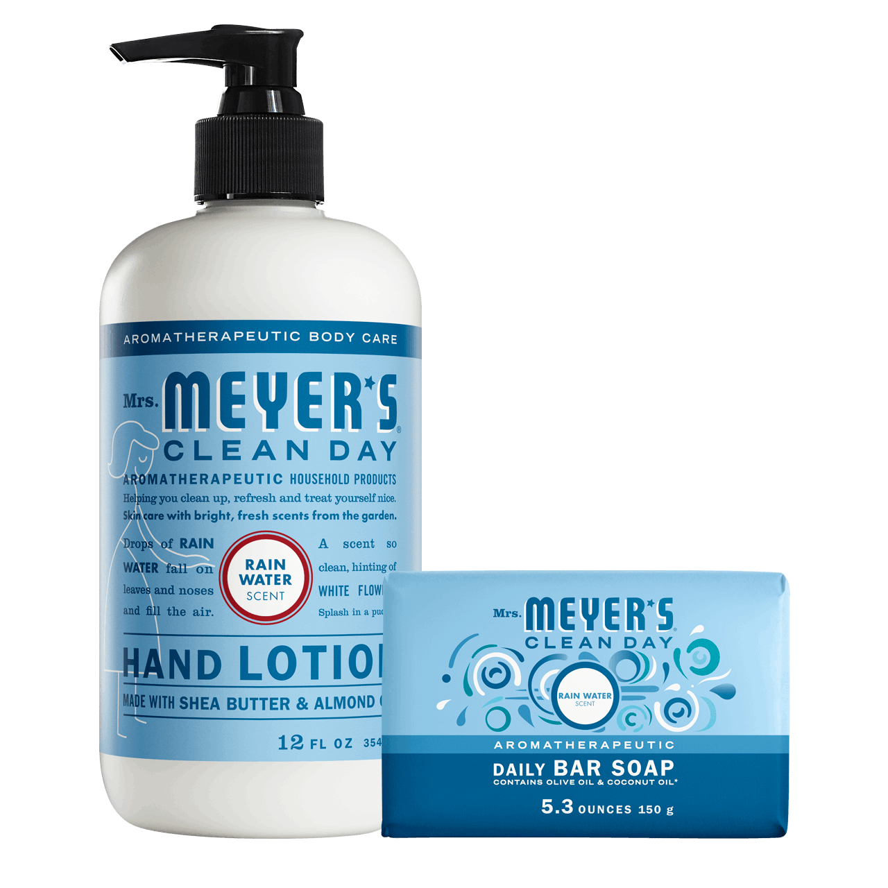 Mrs. Meyers Rain Water Bar Soap and Hand Lotion Set - for Convenient Body Care