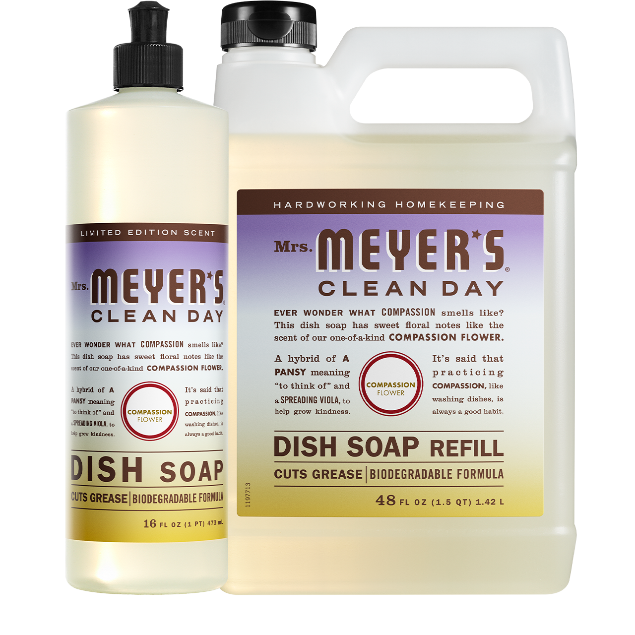 Mrs. Meyers Compassion Flower Liquid Hand Soap and Refill Set - Hand Care - for Convenient Hand Care