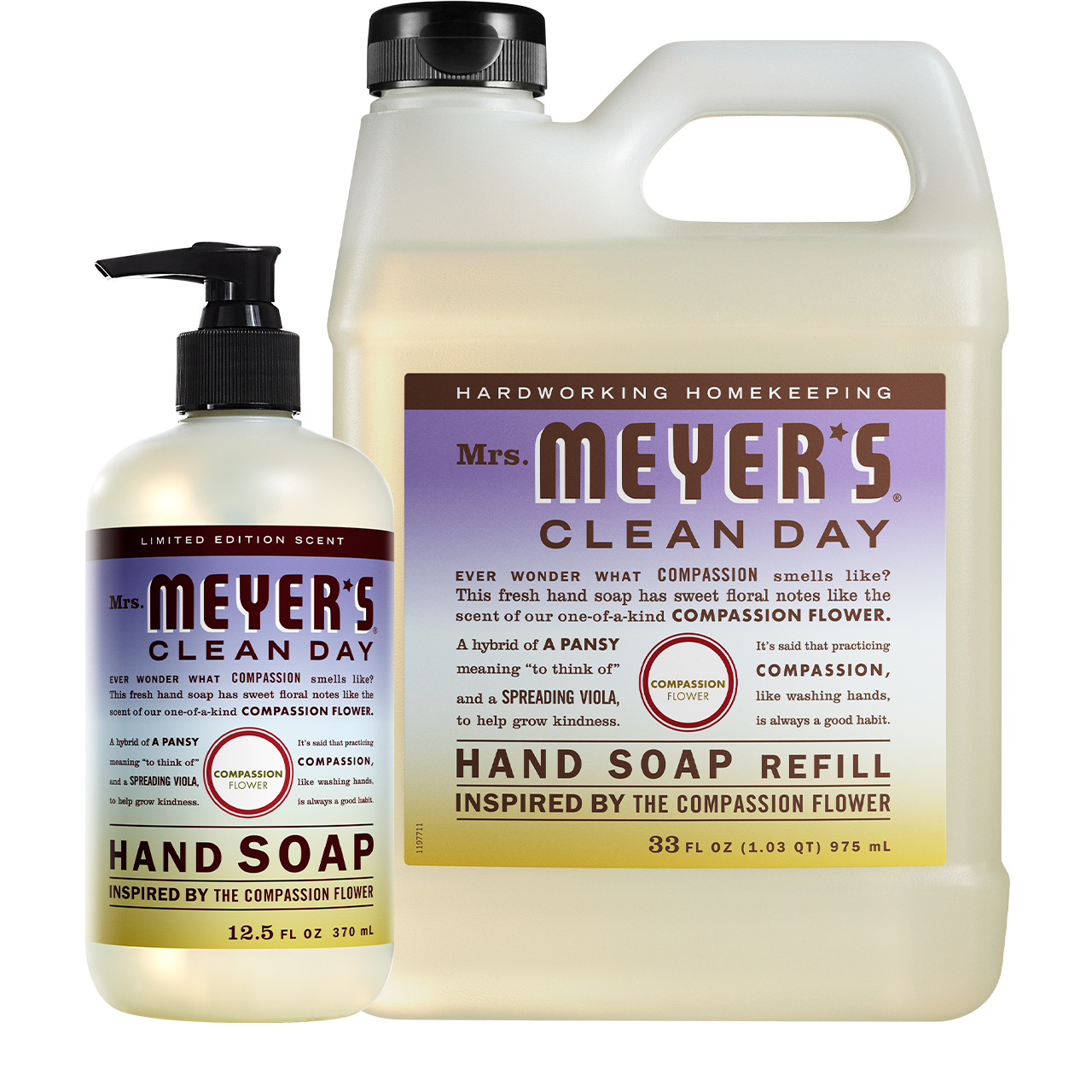 Mrs. Meyers Compassion Flower Liquid Hand Soap and Refill Set - Hand Care - for Convenient Hand Care