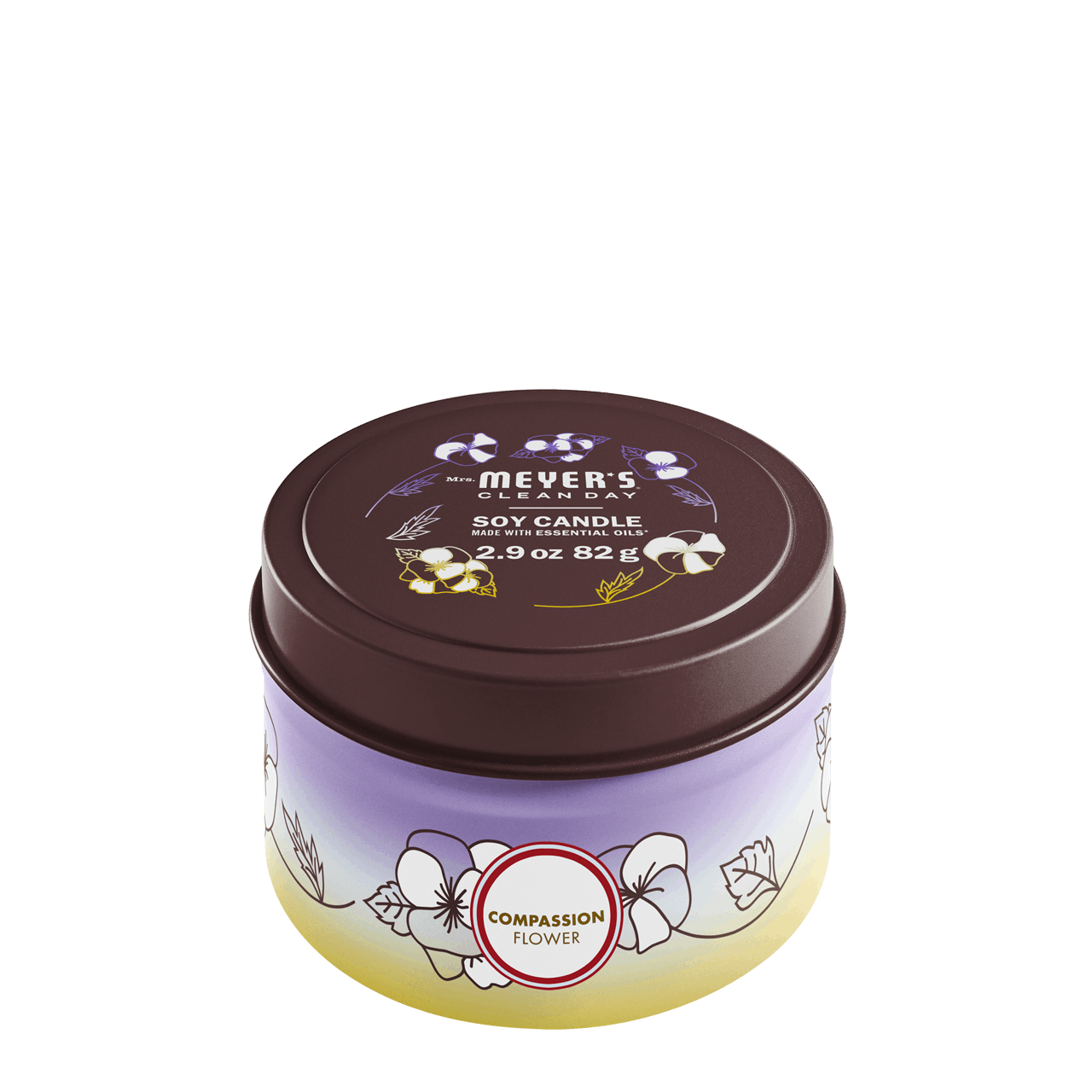 Mrs. Meyers Compassion Flower Tin Candle - for Convenient Home Fragrance