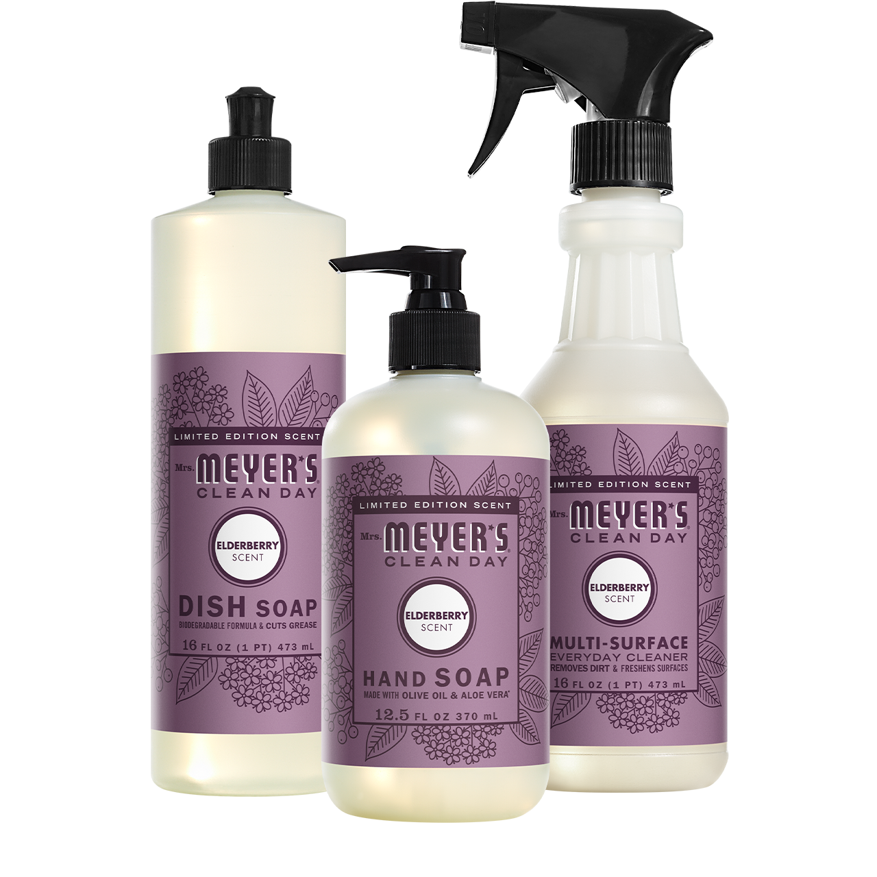Mrs. Meyers Elderberry Kitchen Basics Set - for Convenient Hand Care