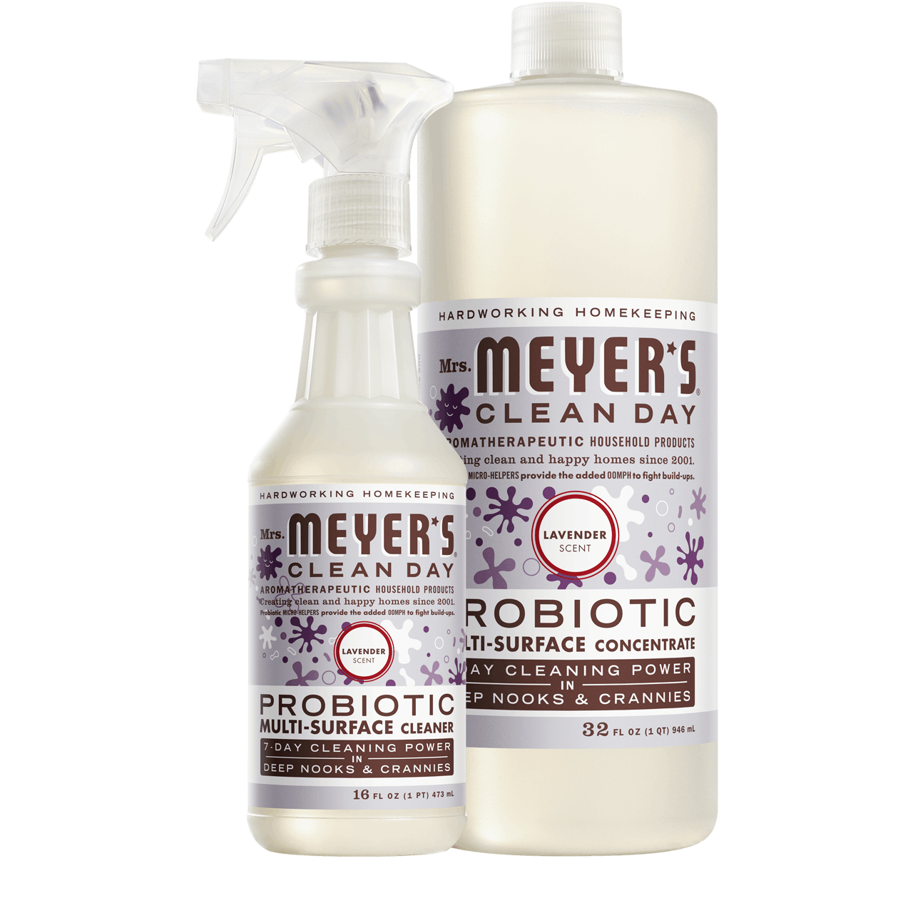 Mrs. Meyers Lavender Probiotic Multi - Surface Cleaner and Concentrate Set - for Convenient Easy Refilling