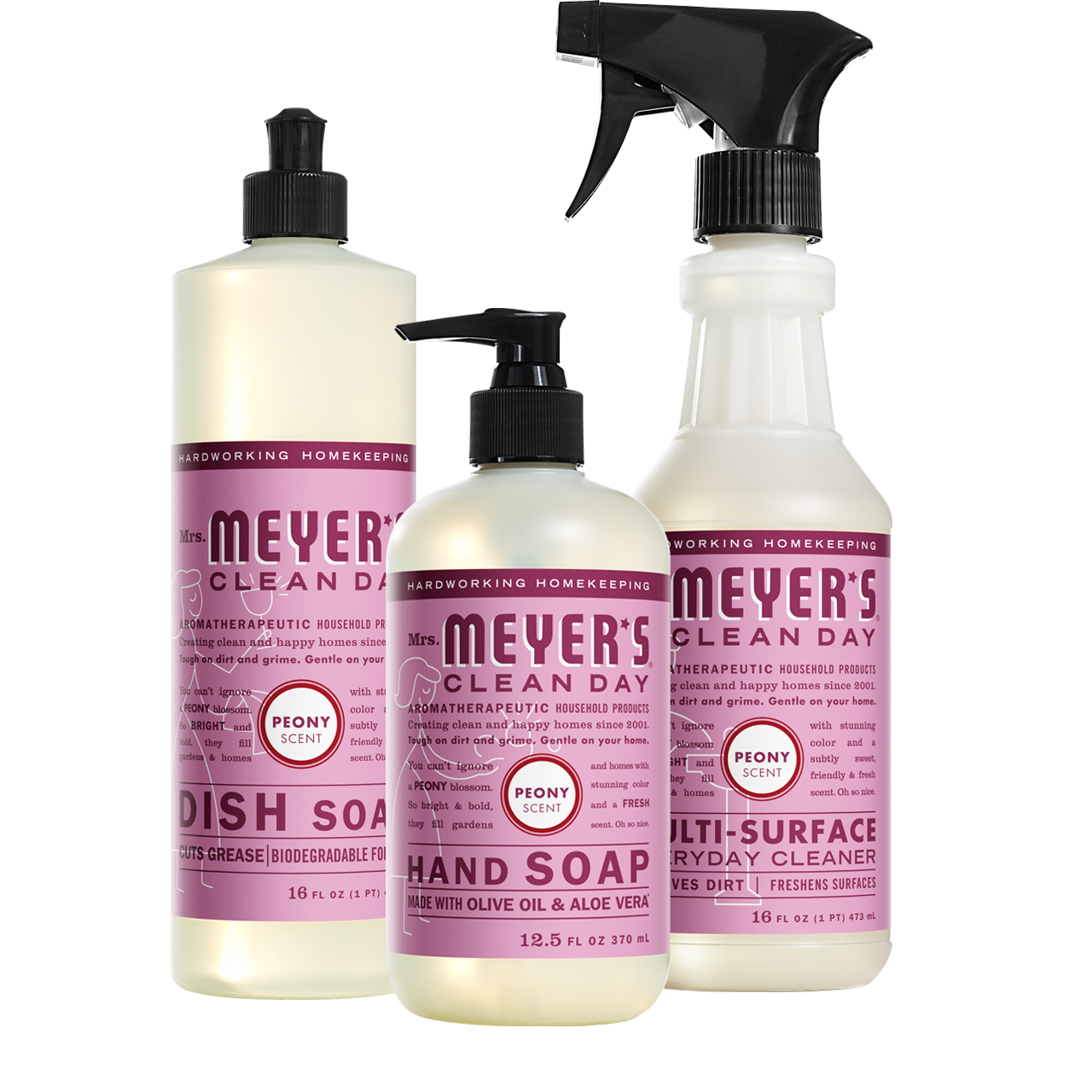 Mrs. Meyers Peony Kitchen Basics Set - for Convenient Hand Care