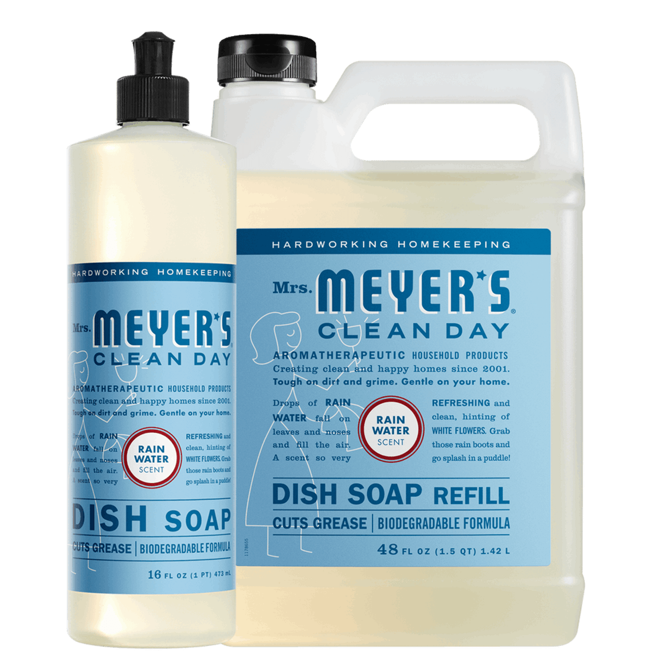 Mrs. Meyers Rain Water Dish Soap and Refill Set - for Convenient Dishwashing