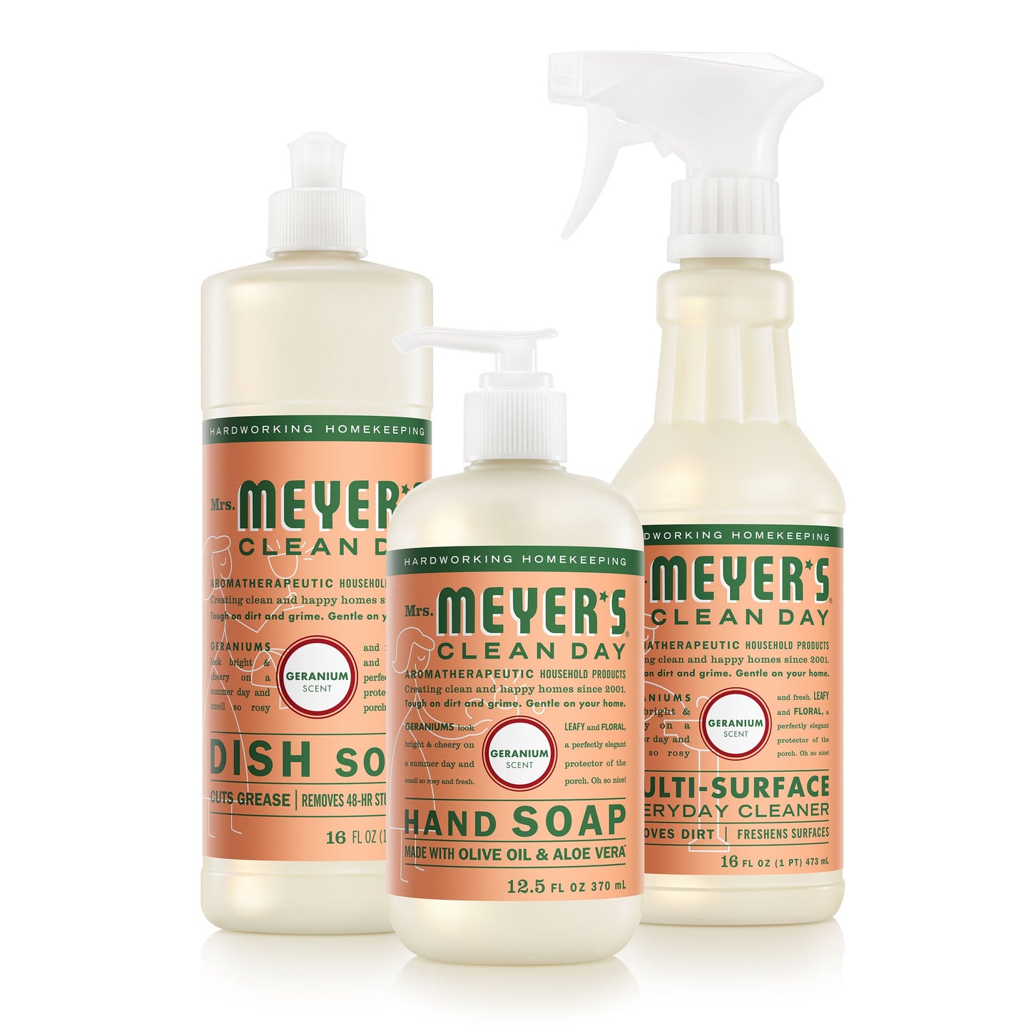 Mrs. Meyers Geranium Kitchen Basics Set - for Convenient Hand Care