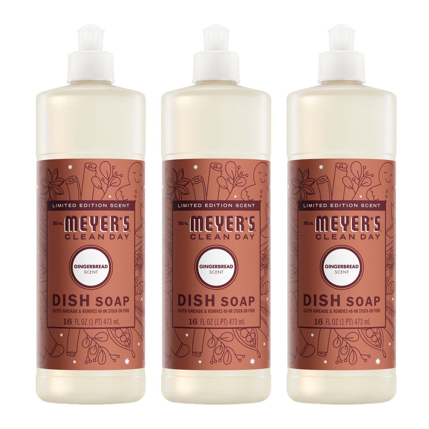 Mrs. Meyers Gingerbread Dish Soap 3 - count bundle - for Convenient Dishwashing