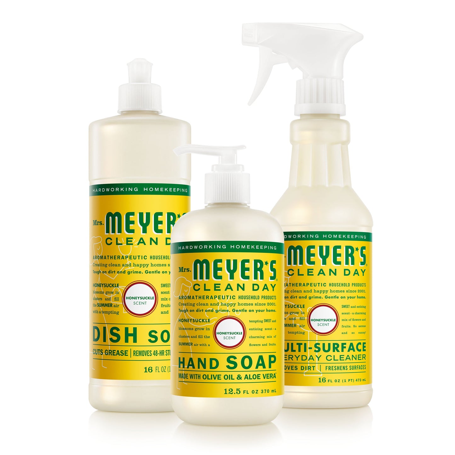 Mrs. Meyers Honeysuckle Kitchen Basics Set - for Convenient Hand Care