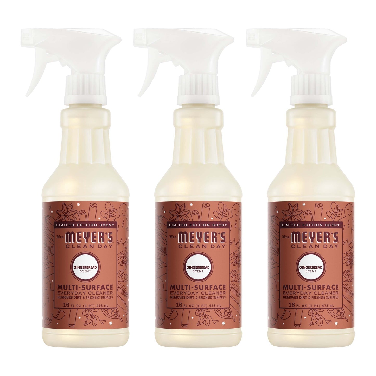 Mrs. Meyers Gingerbread Multi - Surface Everyday Cleaner 3 - count Bundle - for Convenient Coordinated Home Care