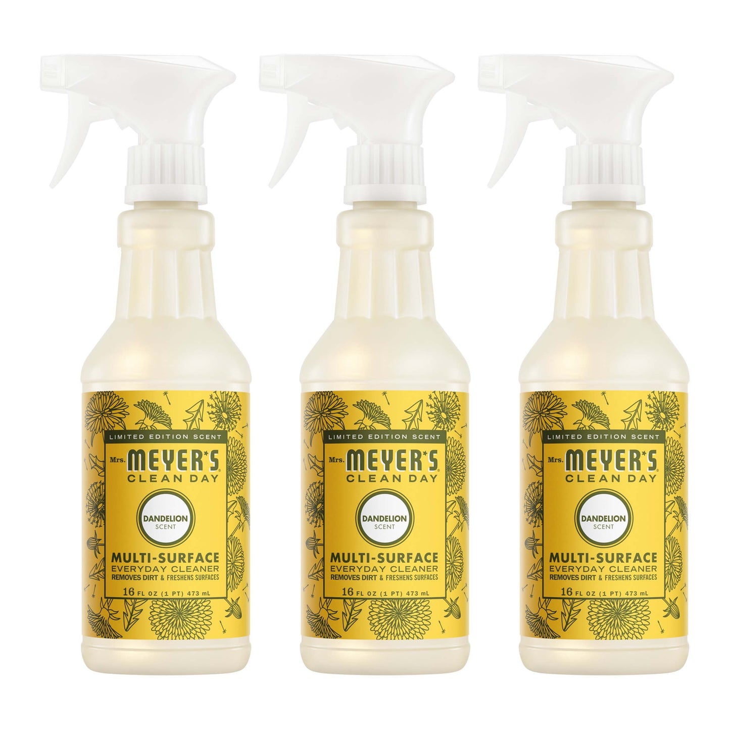 Mrs. Meyers Dandelion Multi - Surface Everyday Cleaner 3 - count Bundle - for Convenient Coordinated Home Care