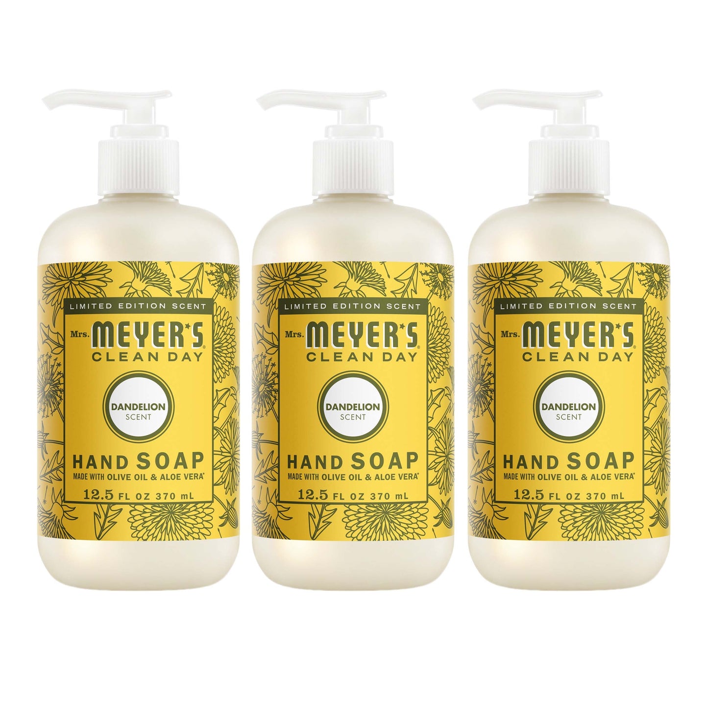 Mrs. Meyers Dandelion Liquid Hand Soap 3 - count Bundle - for Convenient Hand Care
