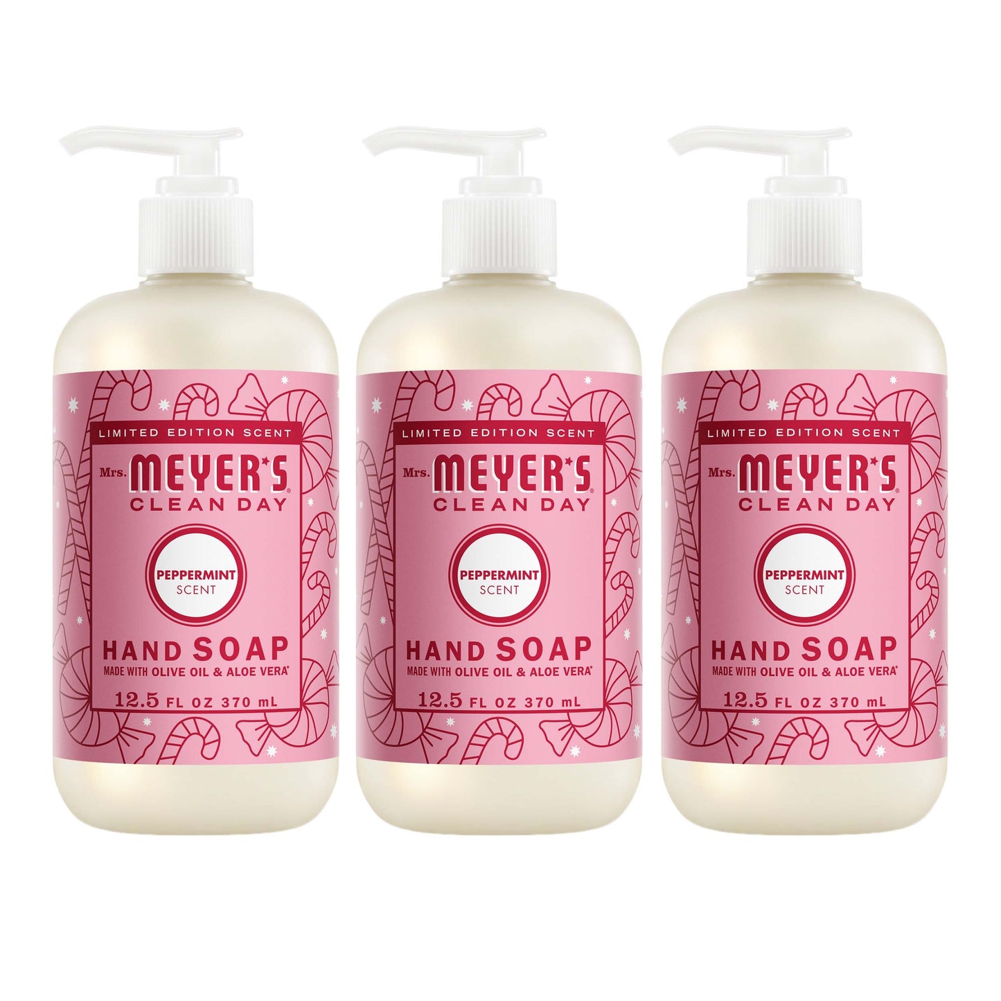 Mrs. Meyers Peppermint Liquid Hand Soap 3 - count Bundle - for Convenient Hand Care