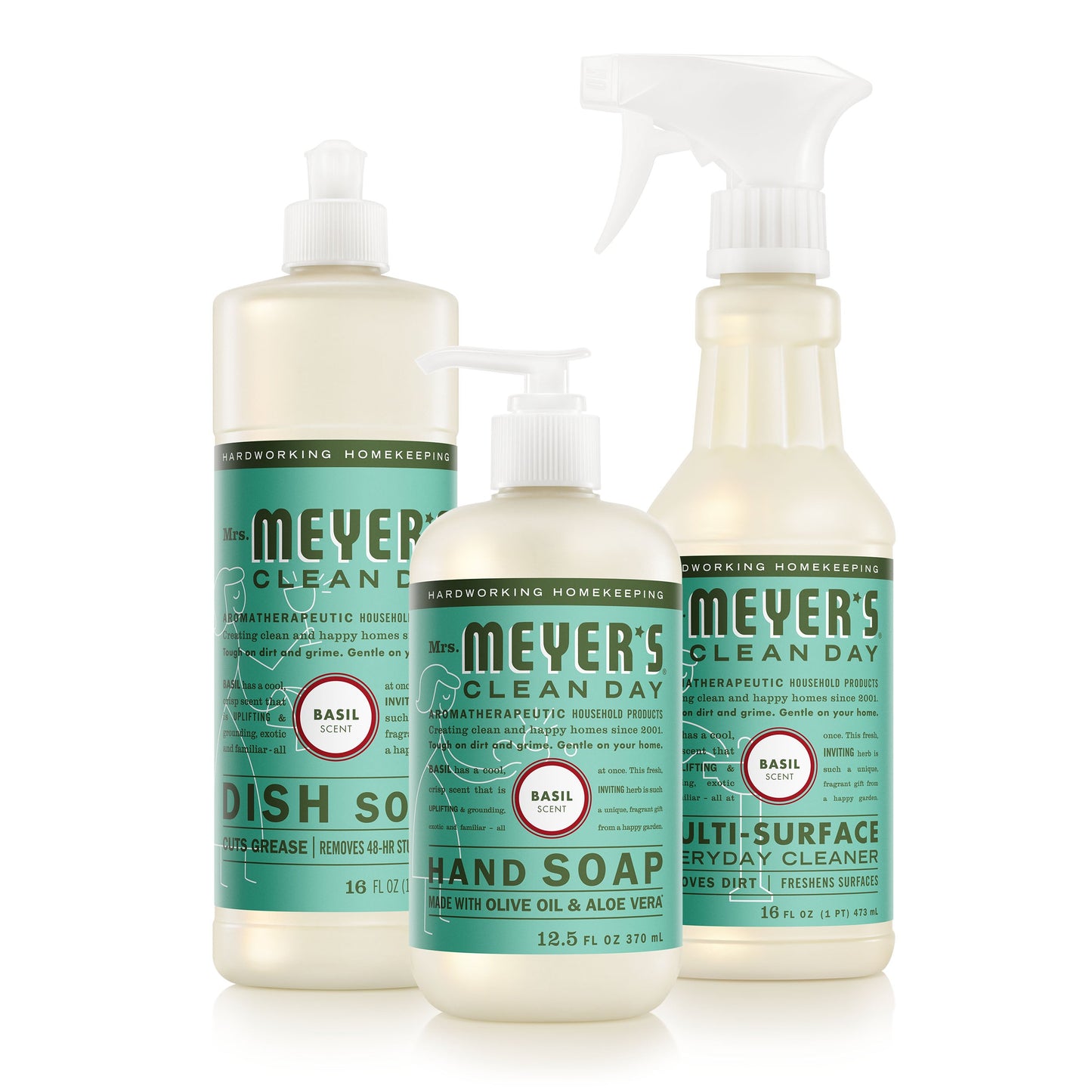 Mrs. Meyers Basil Kitchen Basics Set - for Convenient Hand Care