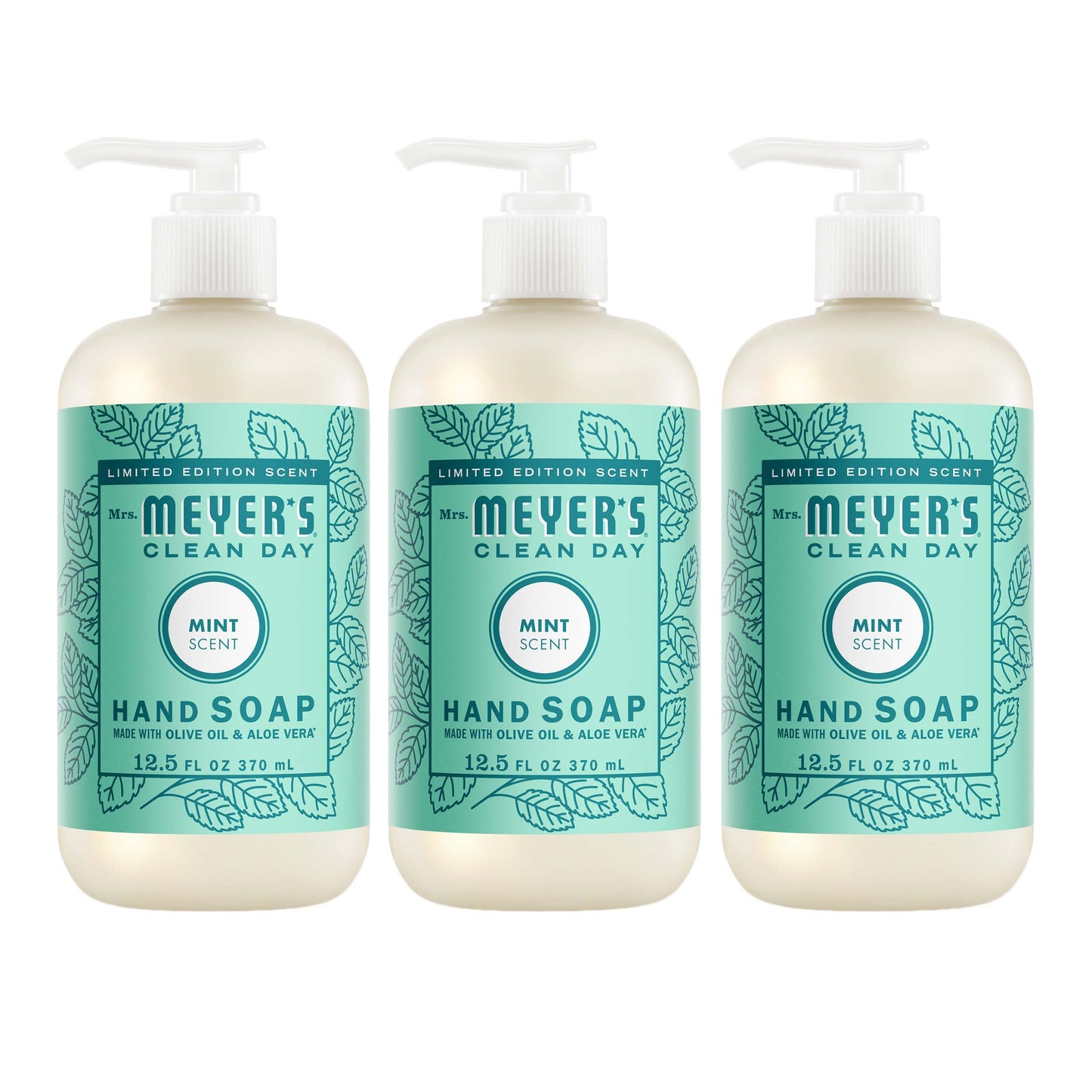 Mrs. Meyers Mint Liquid Hand Soap 3 - count Bundle - for Convenient Hand Care