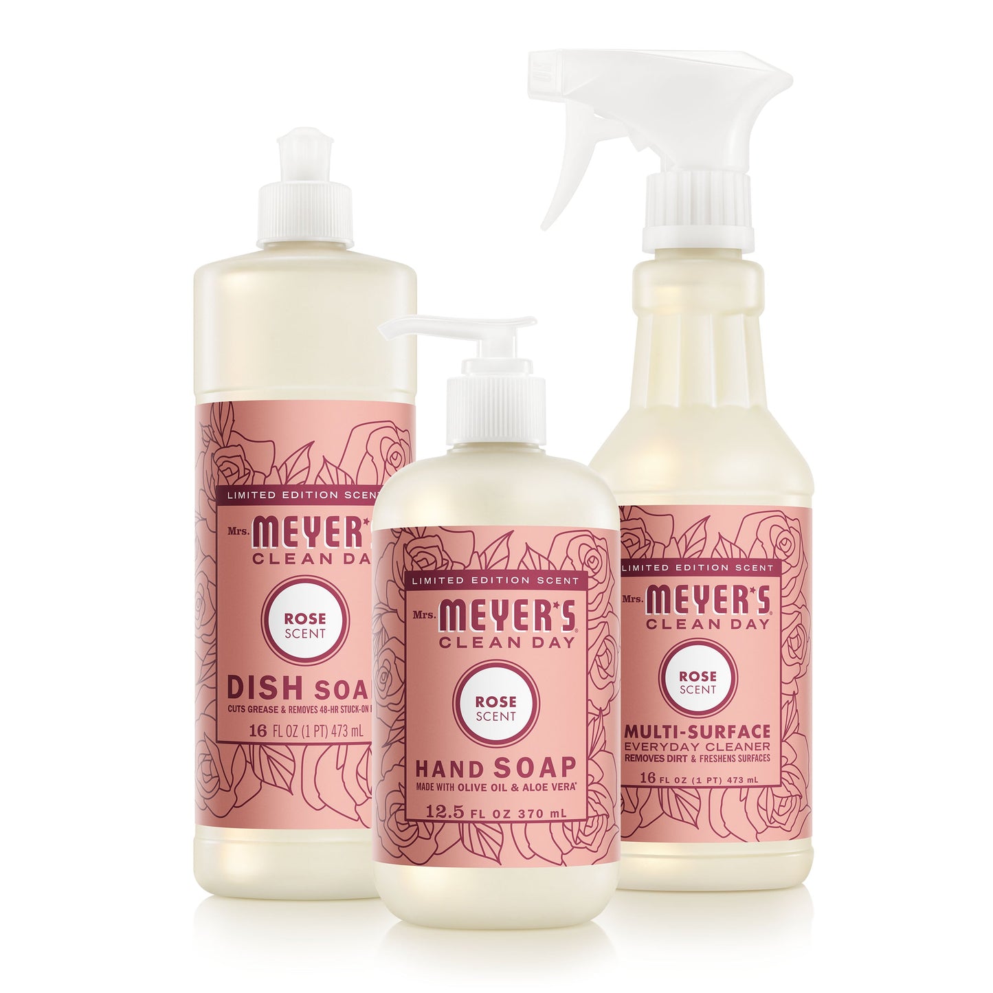 Mrs. Meyers Rose Kitchen Basics Set - for Convenient Hand Care
