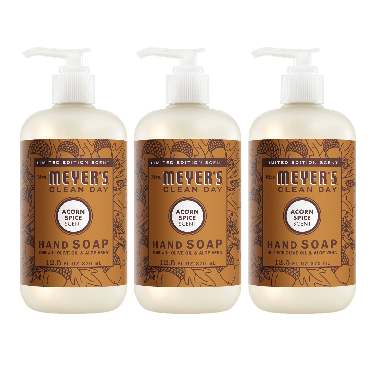 Mrs. Meyers Acorn Spice Liquid Hand Soap 3 - count Bundle - for Convenient Hand Care